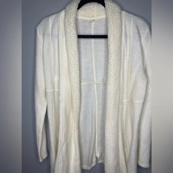 En Creme Anthropologie Sweater Ivory Open Front Knit Cardigan | M - Picture 3 of 9
